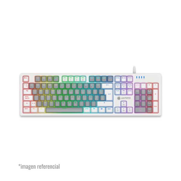 Teclado Mecanico Mk860l Blanco & Gris, Switch Azul Antryx (AMK-CS860LWGBL-SP)