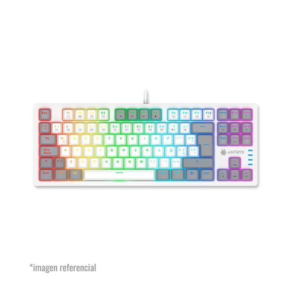 Teclado Mecanico Tkl Mk840l Blanco & Gris, Switch Azul Antryx (AMK-CS840LWGBL-SP)