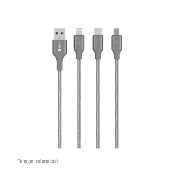 Cable Usb Teros Tipo A - Tipo C/Lightning/Micro Usb, 17.5w Max, Gris (TE-70210W)