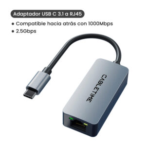 Adaptador USB-C 3.1 a RJ45 Gigabit 2.5 CABLETIME – Red LAN – CB57G